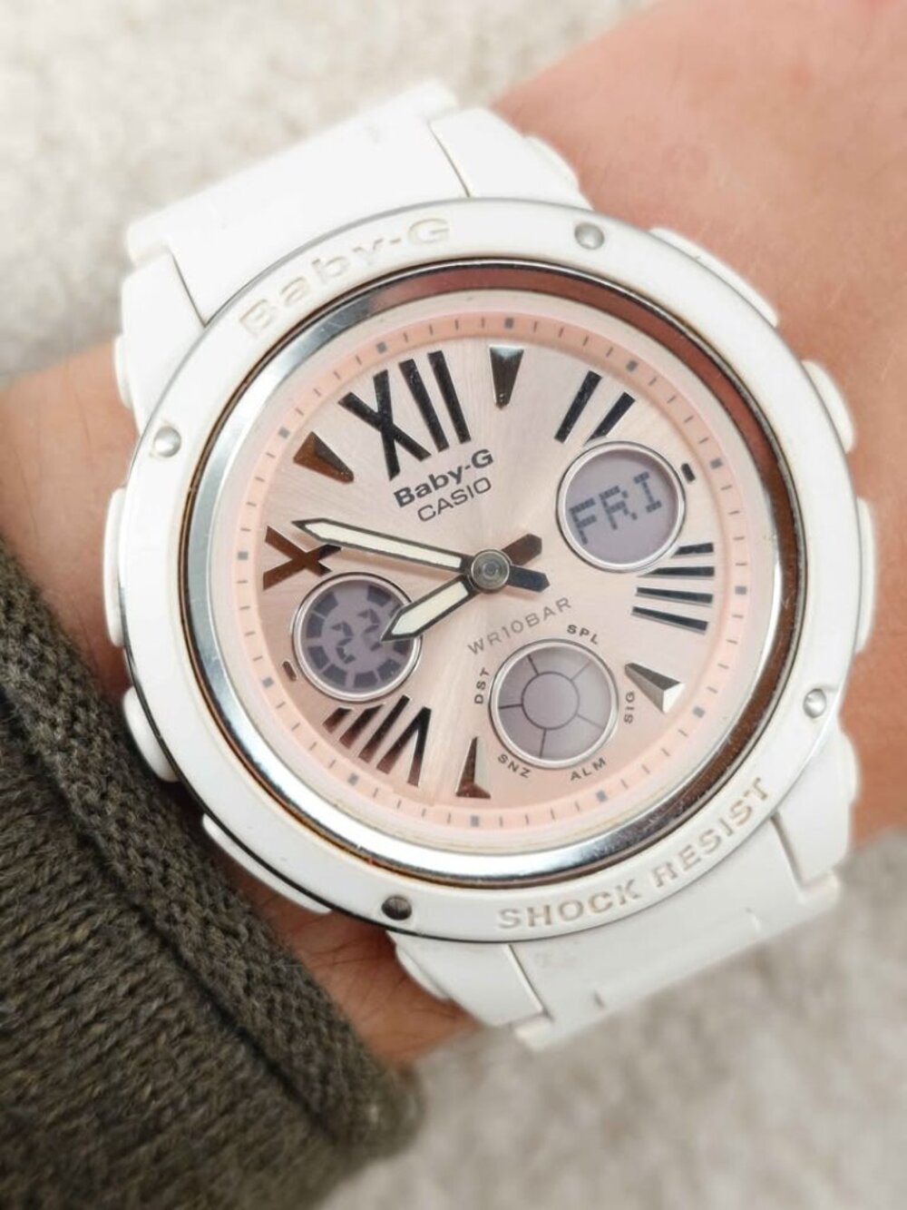 Casio Baby-G Women's Analog Digital Watch GMT Alarm BGA-152 Pink 40mm Working